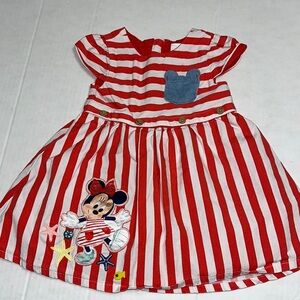 Disney‎ Baby Minnie Mouse Red White Stripe Dress Baby Size 12/18 Months
